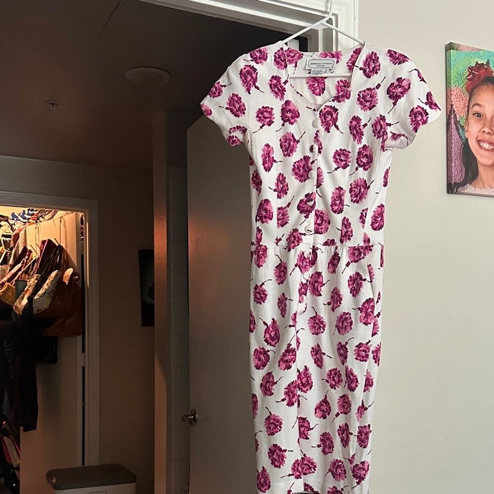 Adrienne Vittadini Pink Floral Midi Dress